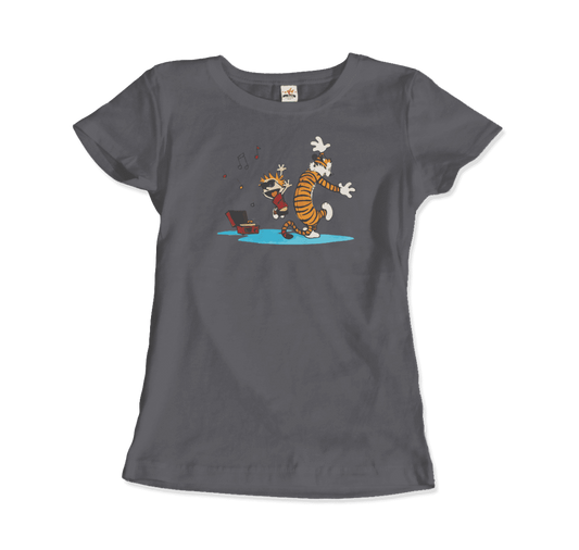 Calvin and Hobbes Dancing with Record Player T-Shirt-10