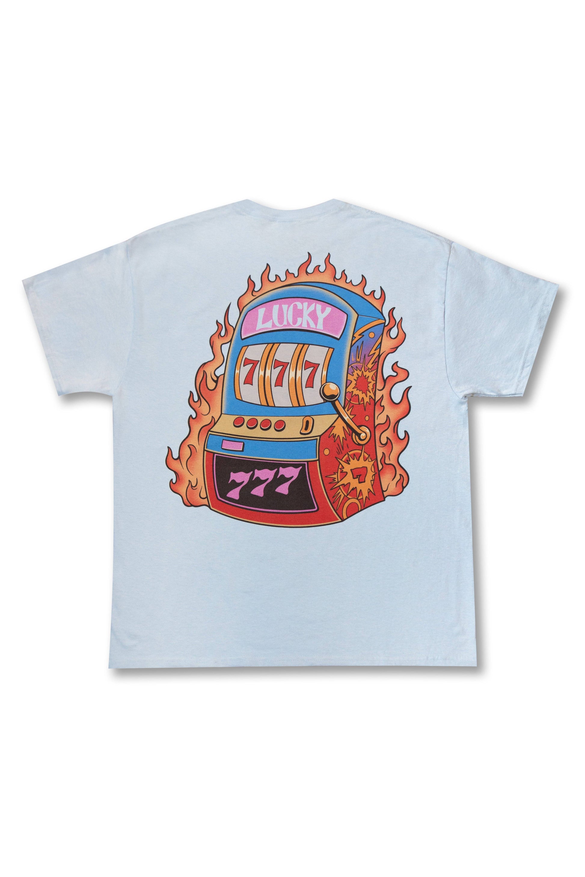 Short Sleeved T-Shirt in Light Blue with Lucky No 7 Print-0