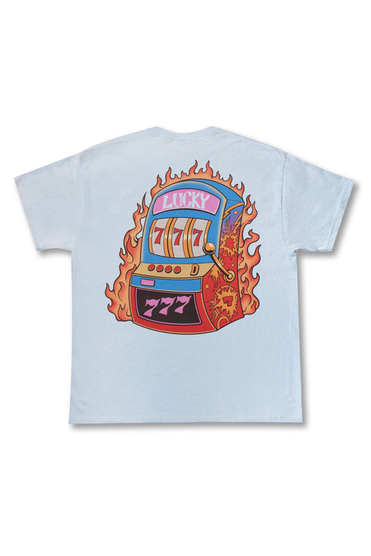 Short Sleeved T-Shirt in Light Blue with Lucky No 7 Print-0