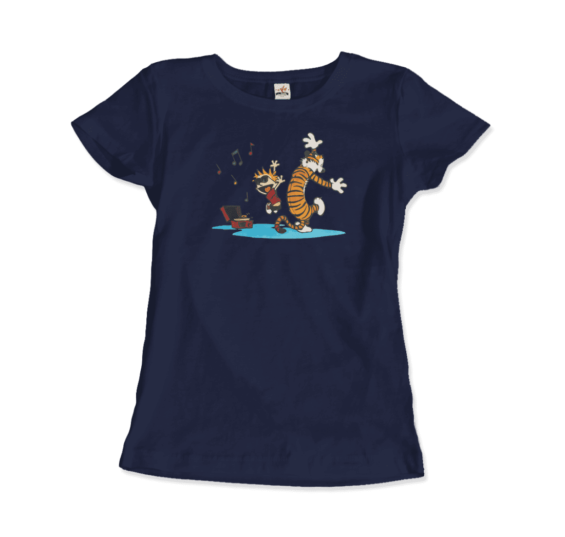 Calvin and Hobbes Dancing with Record Player T-Shirt-9