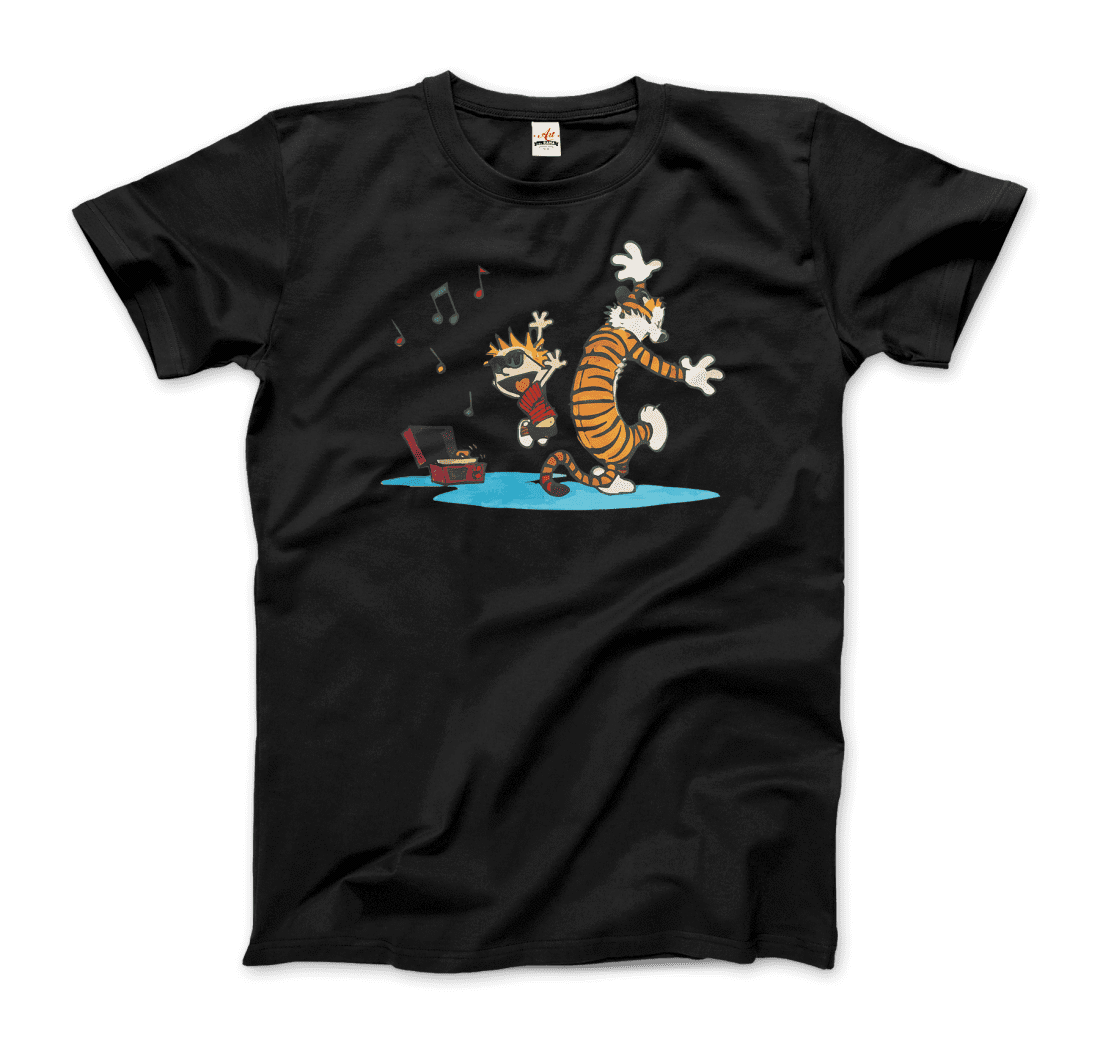 Calvin and Hobbes Dancing with Record Player T-Shirt-4