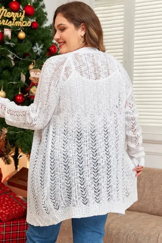 Cozy Comfort Plus Size White Eyelet Cardigan-1