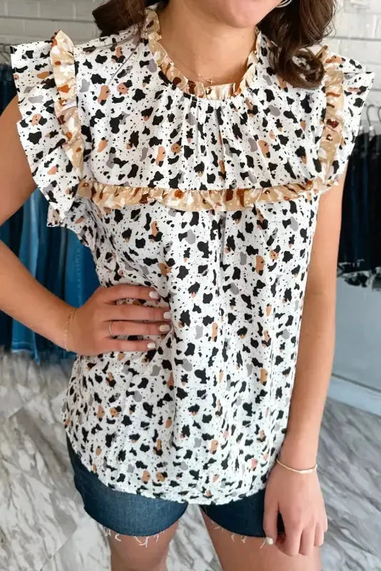 Frilly Trim Leopard Print Blouse-0