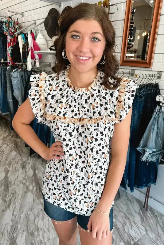 Frilly Trim Leopard Print Blouse-3